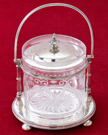 Horchow Engraved Glass Biscuit Barrel, c. 1885